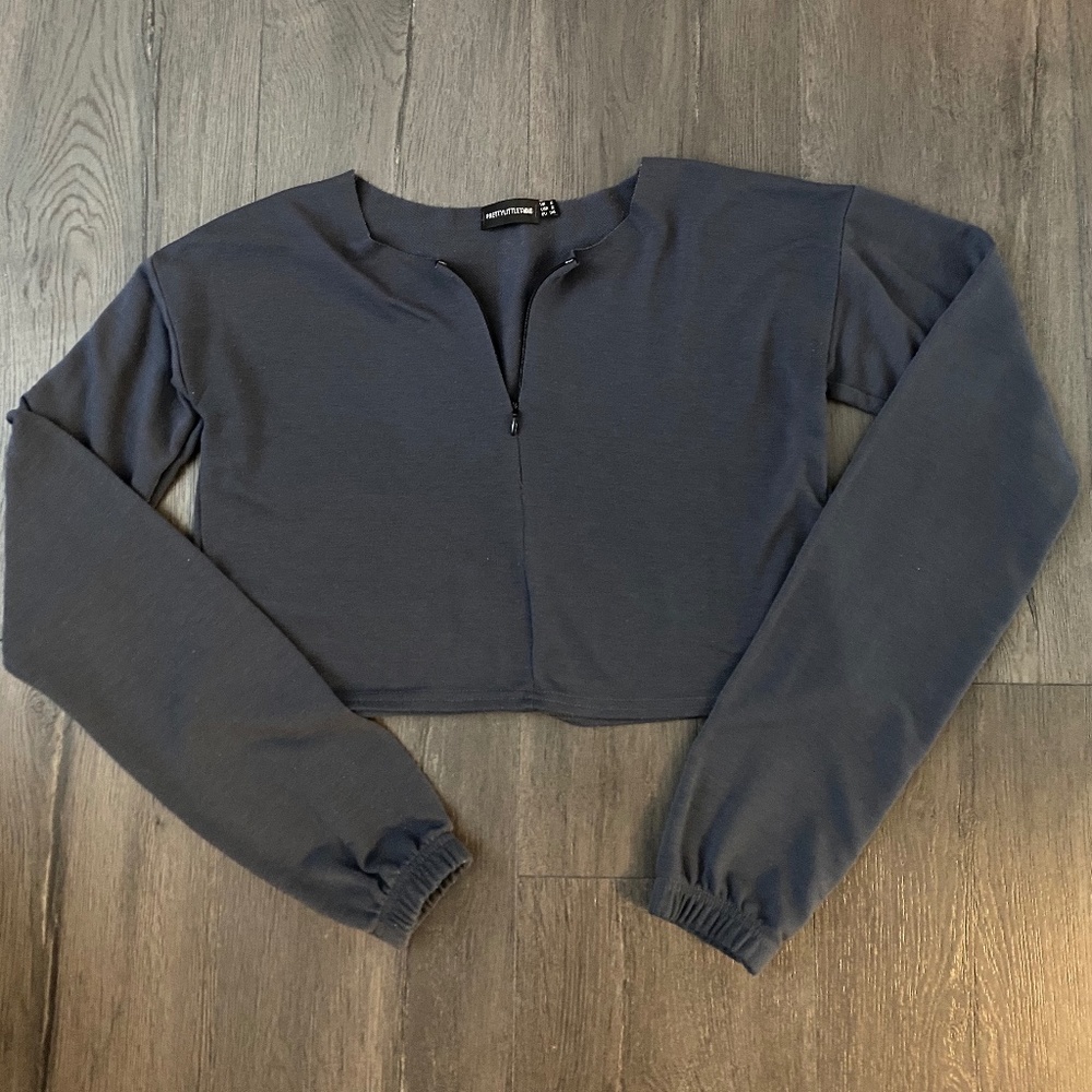 Charcoal Blue Zip Front Sweater